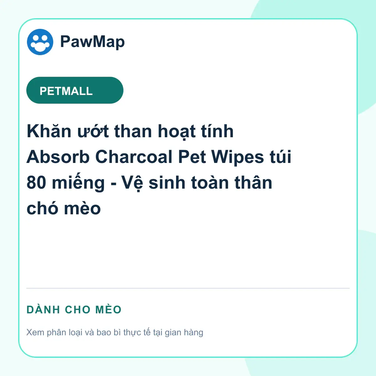 Ảnh sản phẩm Khăn ướt than hoạt tính Absorb Charcoal Pet Wipes túi 80 miếng - Vệ sinh toàn thân chó mèo